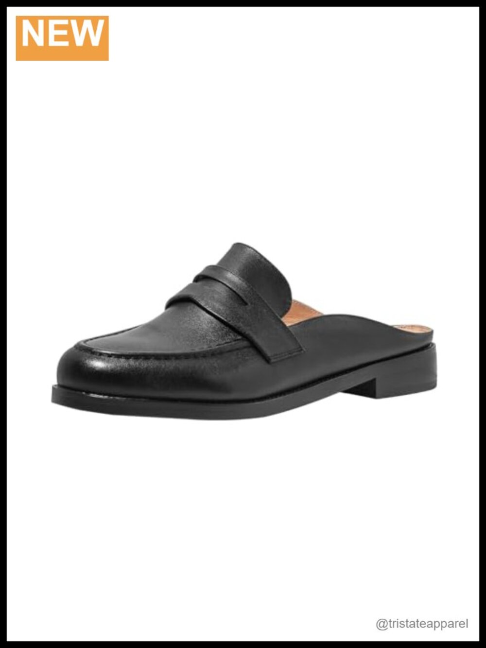 Leather Flat Mule Slip Resistant Low Heel Round Toe Pull-On